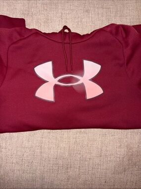 Under Armour Maroon Hoodie with Pink Gradient Logo